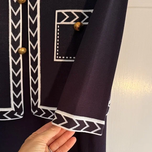 Misook Navy and White Chevron Jacket and Dress - Picture 4 of 6